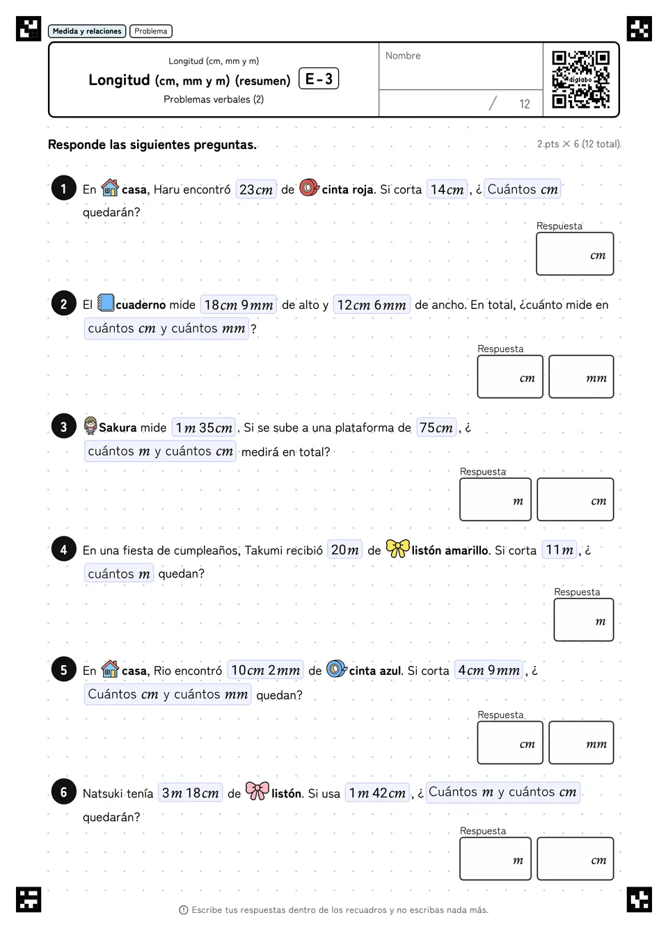 Longitud (cm, mm y m) (resumen) E-3