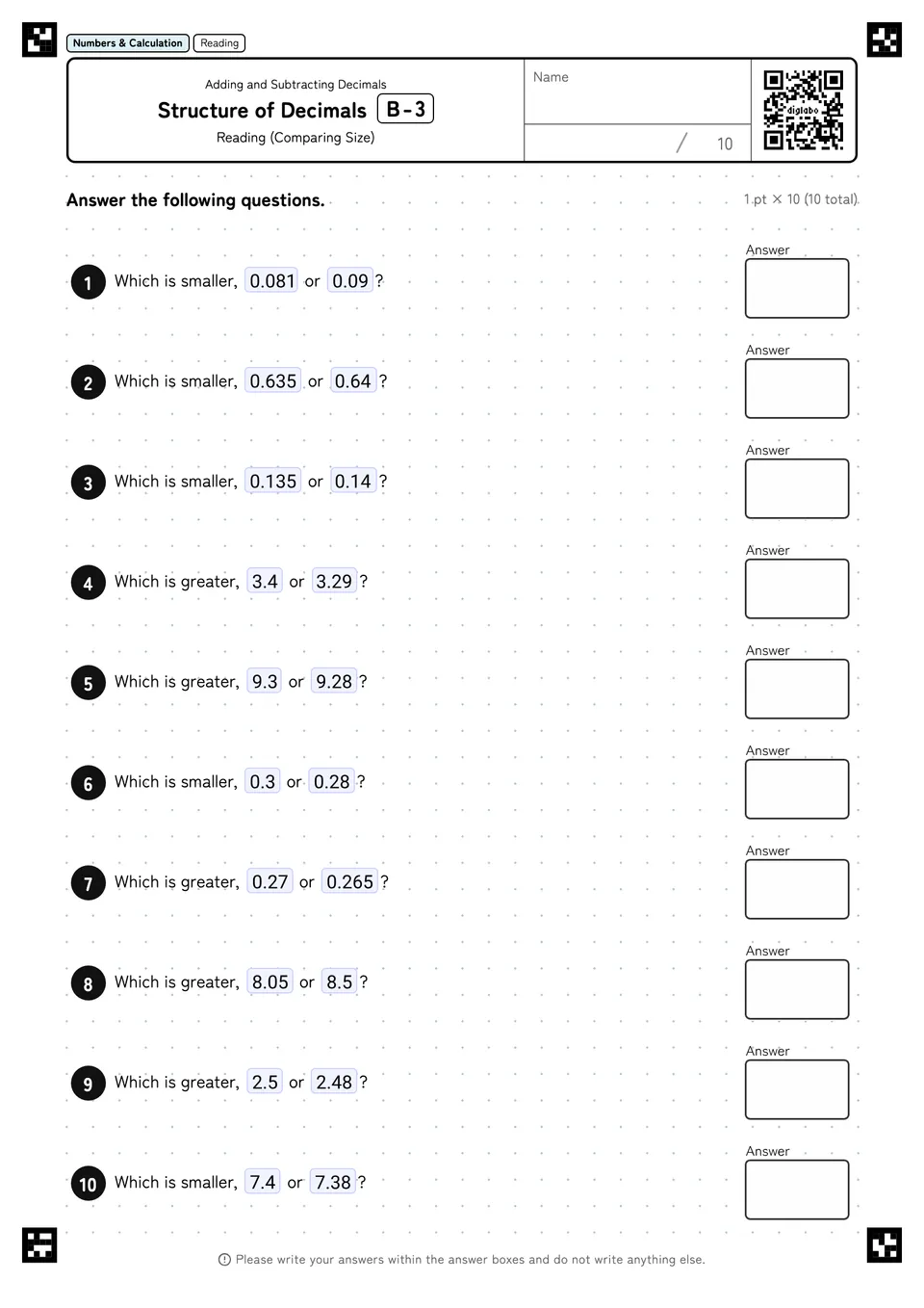 Structure of Decimals B-3
