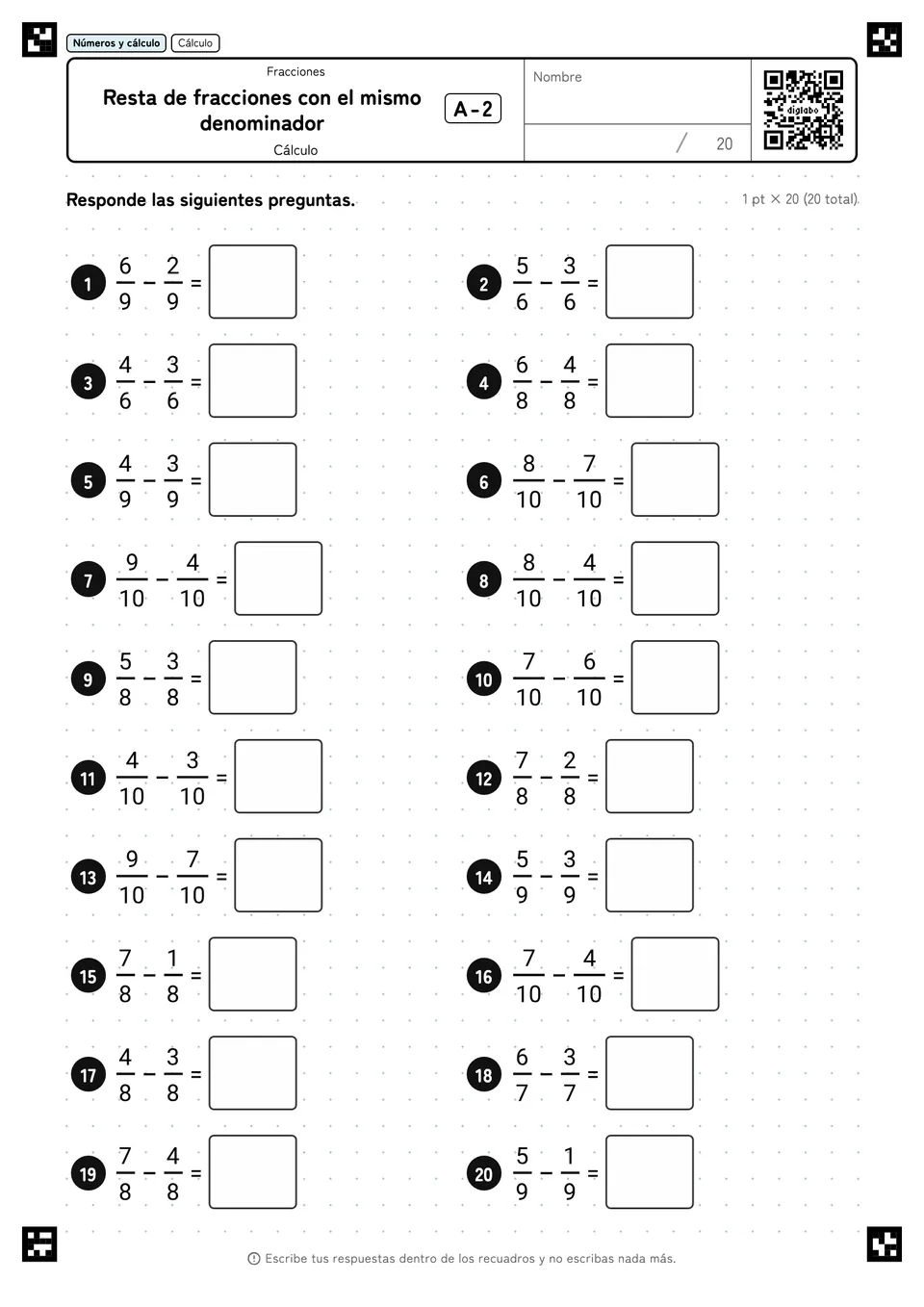 Resta de fracciones con el mismo denominador A-2