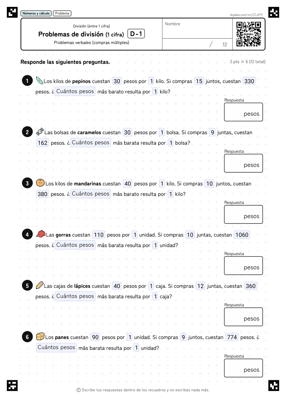 Problemas de división (1 cifra) D-1