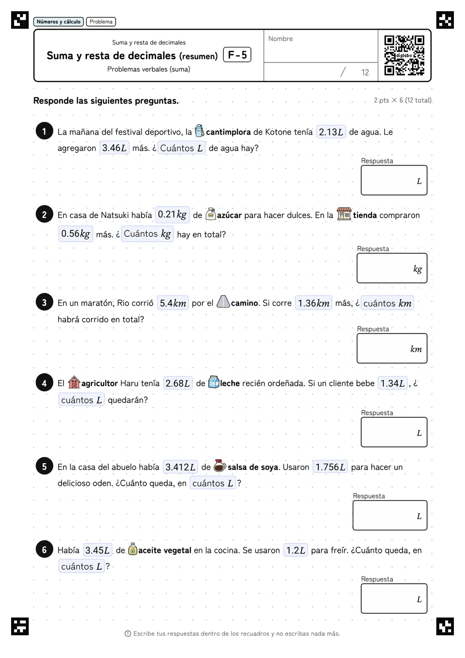 Suma y resta de decimales (resumen) F-5