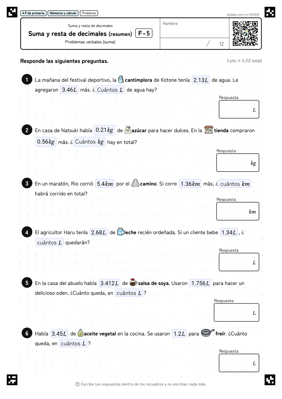 4.º de primaria Suma y resta de decimales Suma y resta de decimales (resumen)