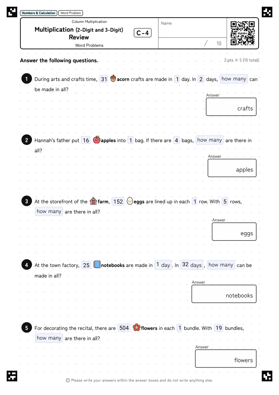 Multiplication (2-Digit and 3-Digit) Review C-4