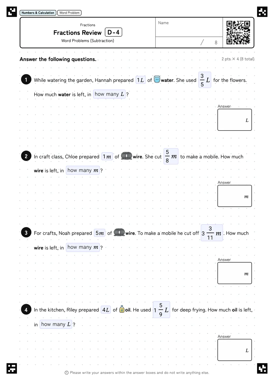 Fractions Review D-4