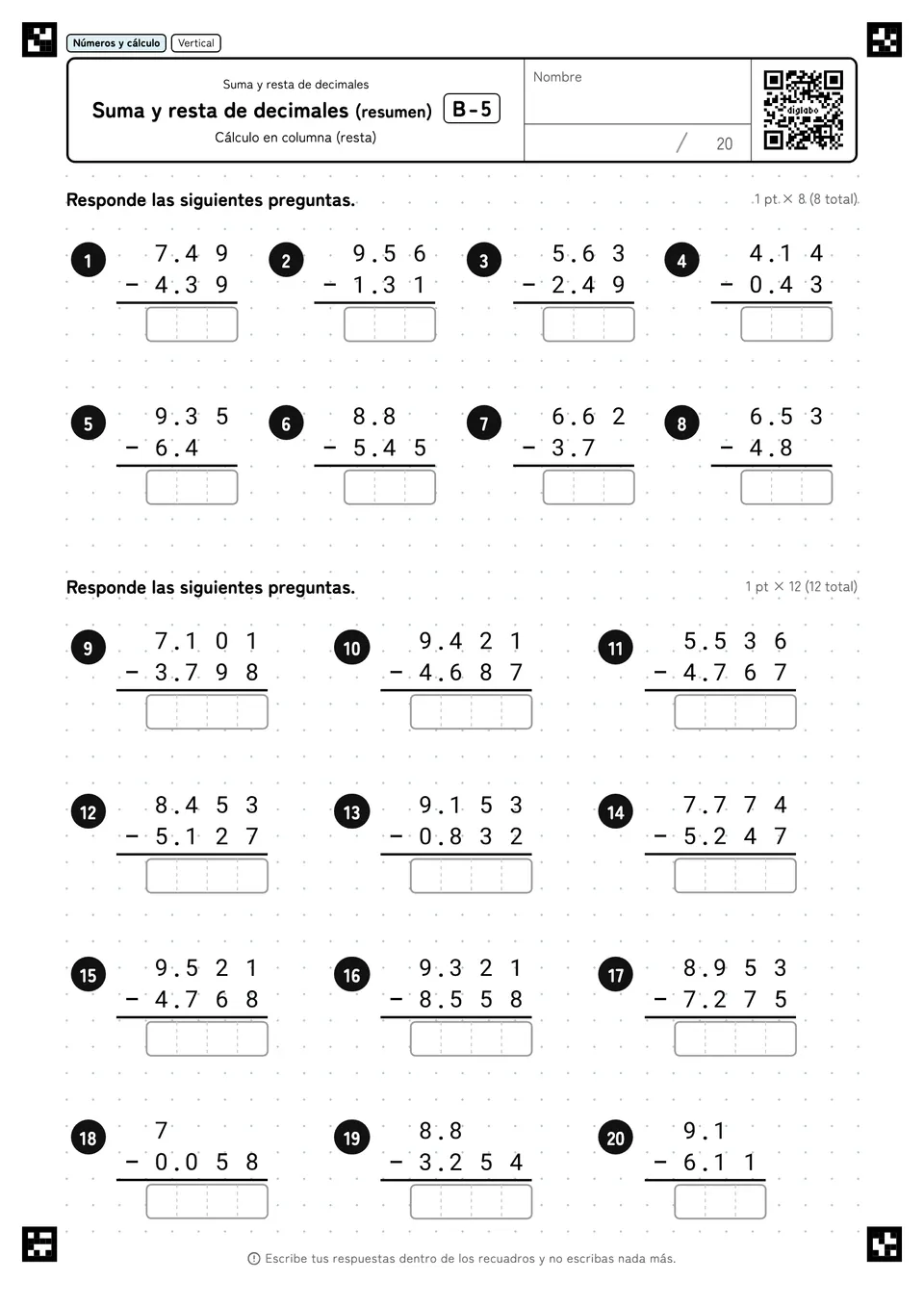 Suma y resta de decimales (resumen) B-5