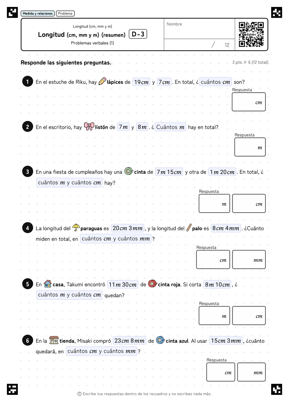 Longitud (cm, mm y m) (resumen) D-3
