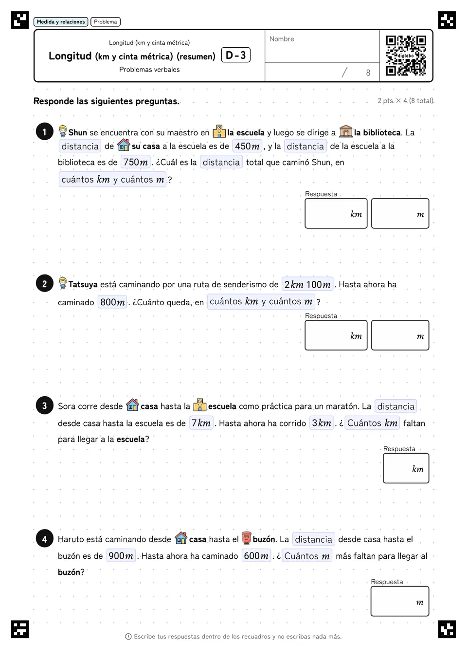 Longitud (km y cinta métrica) (resumen) D-3