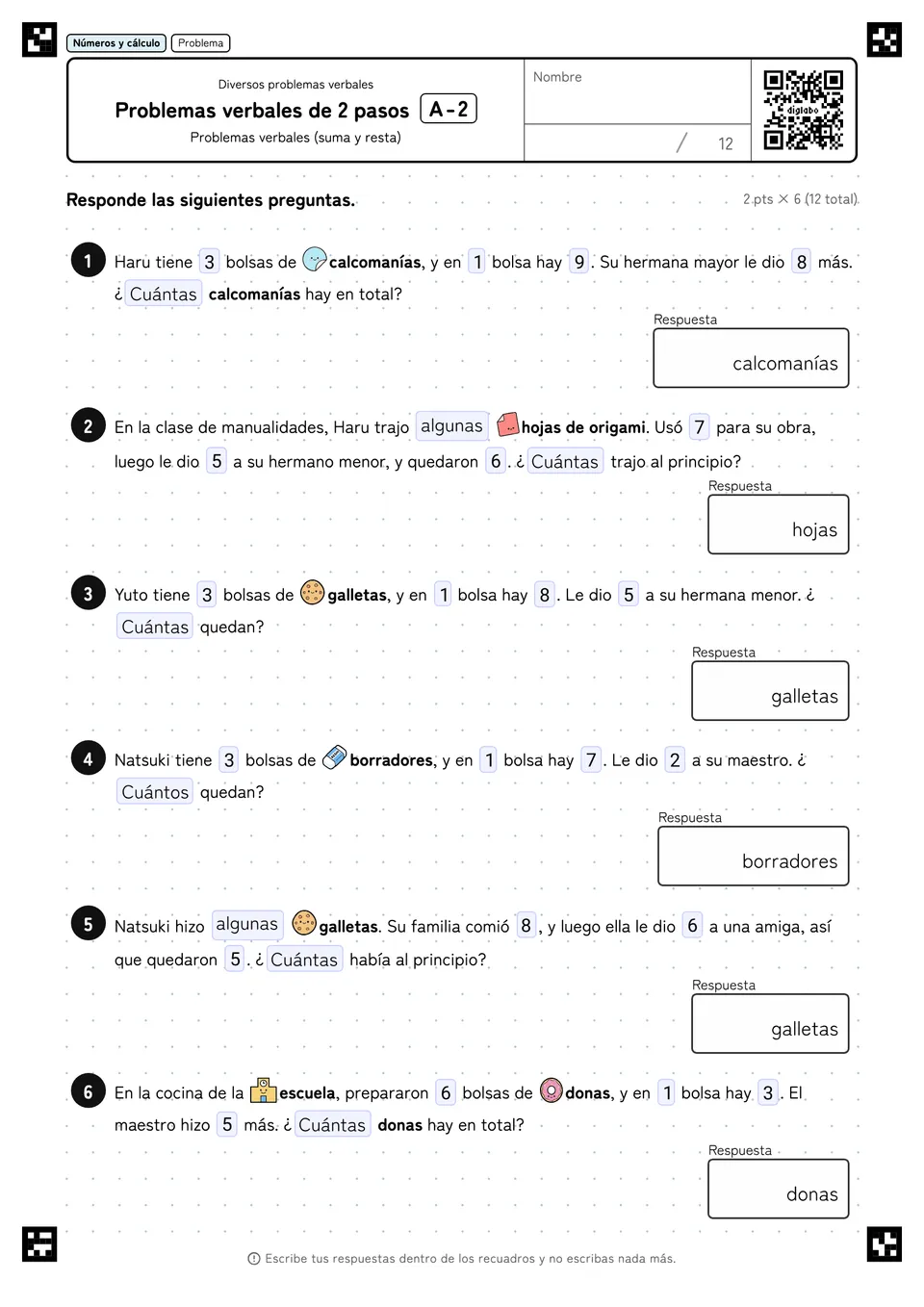 Problemas verbales de 2 pasos A-2