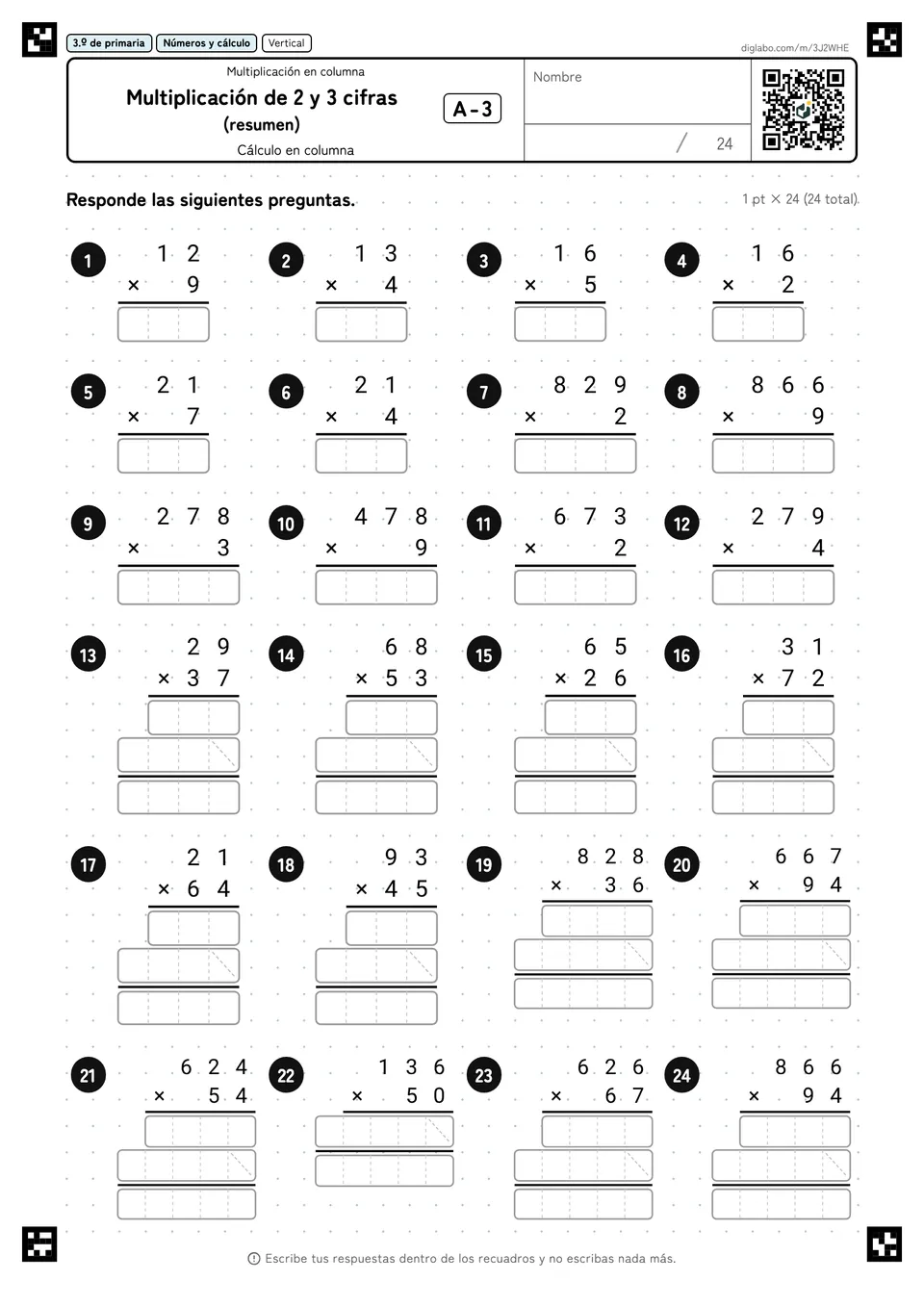 3.º de primaria Multiplicación (2 y 3 cifras) Multiplicación de 2 y 3 cifras (resumen)