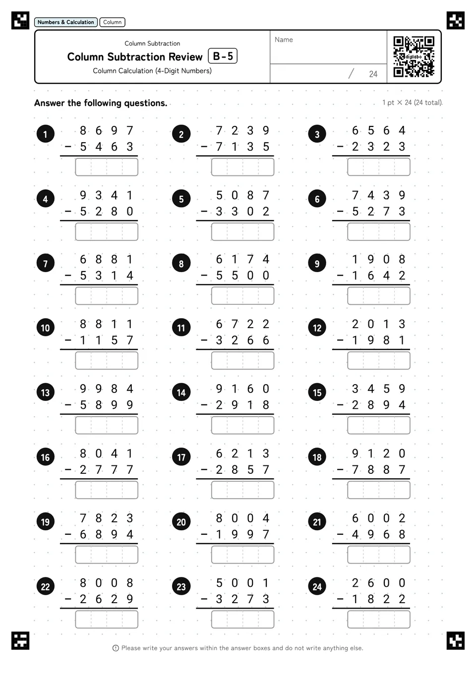 Column Subtraction Review B-5